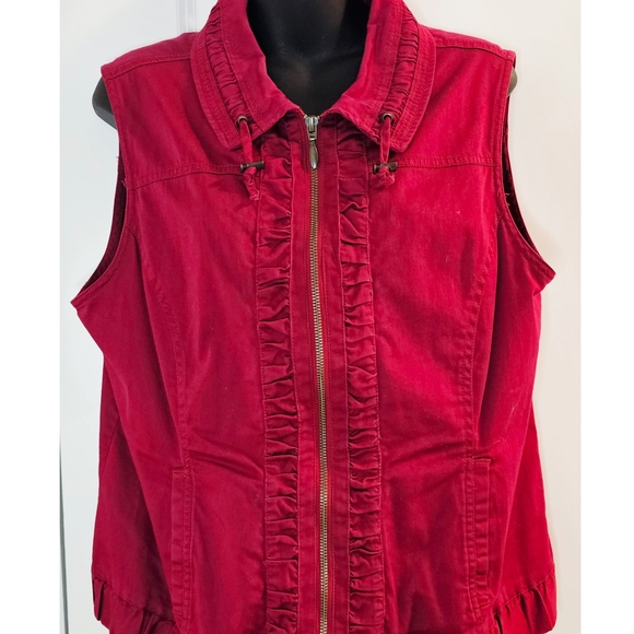 [Christopher & Banks]Red Raspberry Zip Up Ruffle Collar Cotton Blend Vest Large - Picture 10 of 10